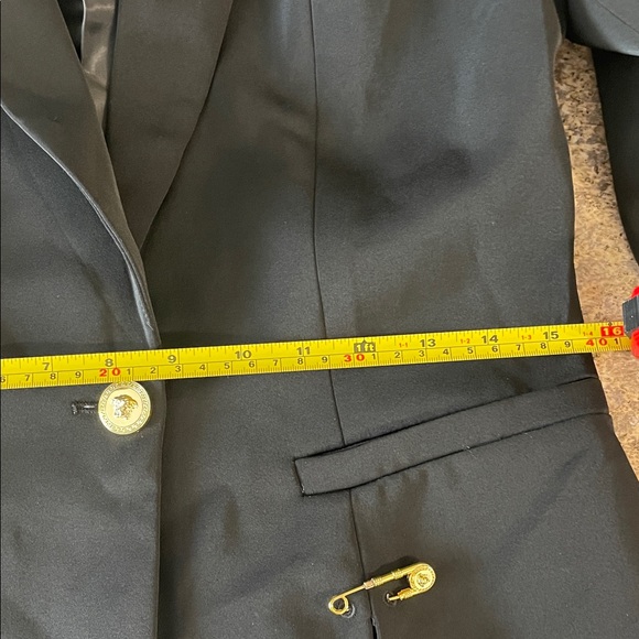 Black Women's Tailored Blazer with Gold Pin Details - Picture 10 of 11